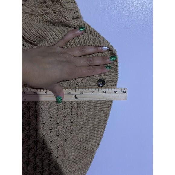Talbots Poncho L/XL Tan Chunky Wool Cape Office Academia Casual Sweater Cabin - Picture 9 of 11